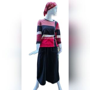 Alia Preppy Red, Black And Cream Striped Sweater,women's LG P, Cotton Blend.